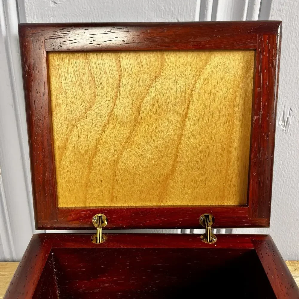 Vintage Handmade Mahogany Wood Box Ceramic Tile Lid Southwestern Cactus OOAK